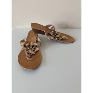 e for $9 Madeline Stuart Crystal Tan Wedge Thong Sandals 8